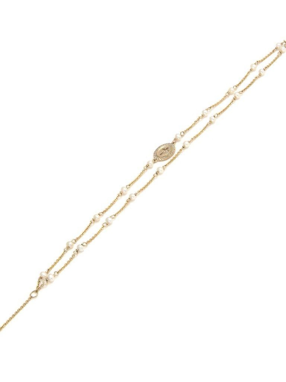 14K Real Solid Yellow Gold Religious Natural Pearl and Diamond Bracelet 0.09ctw